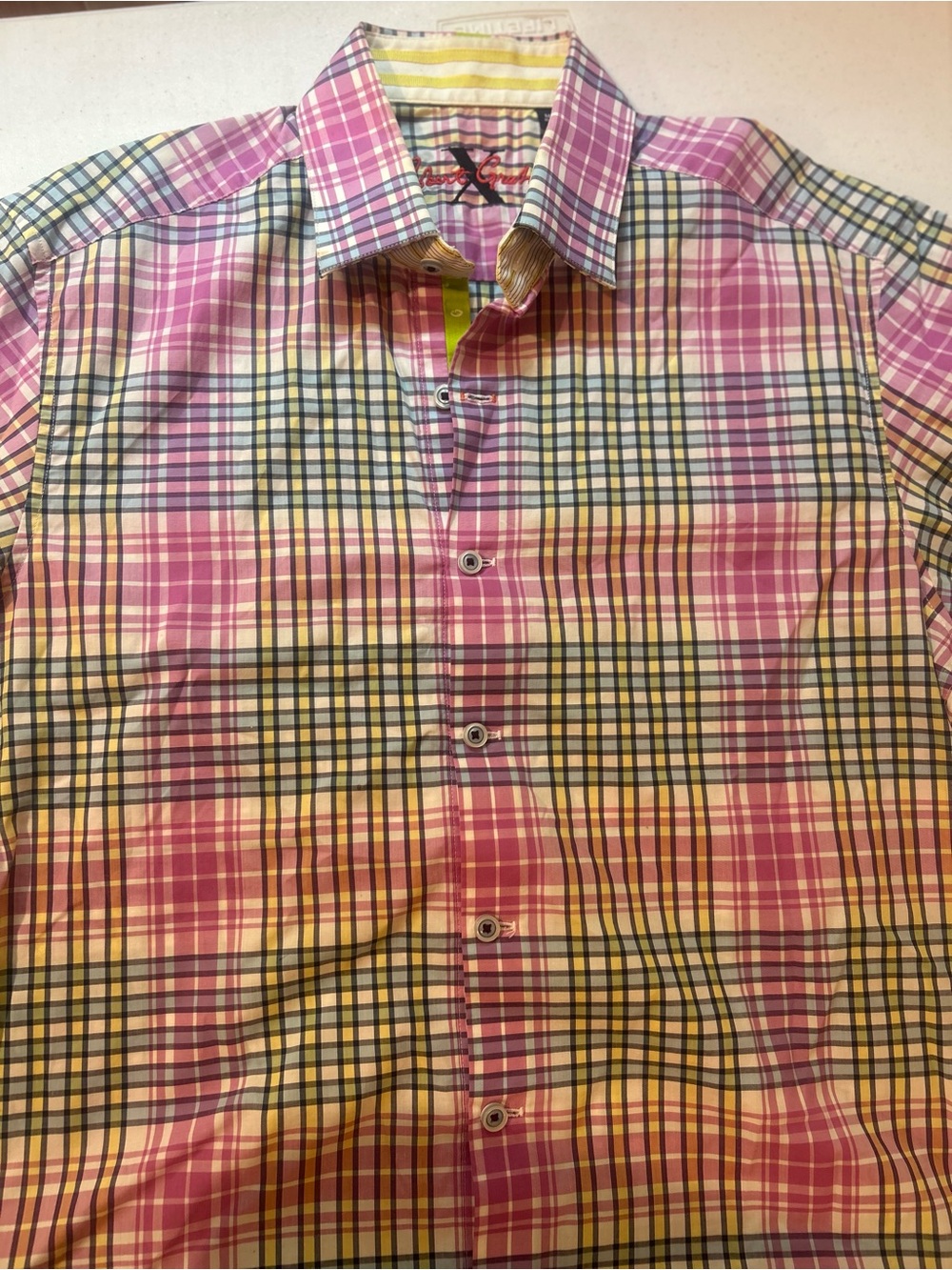 Robert Graham Pink, Yellow & Blue Plaid Button-Down Shirt